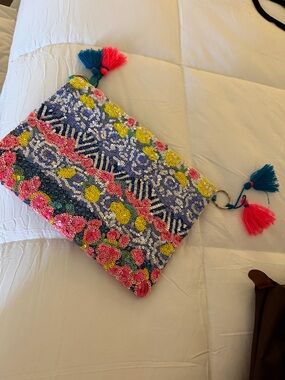 Sequin Tassel Wristlet Clutch - Multicolor